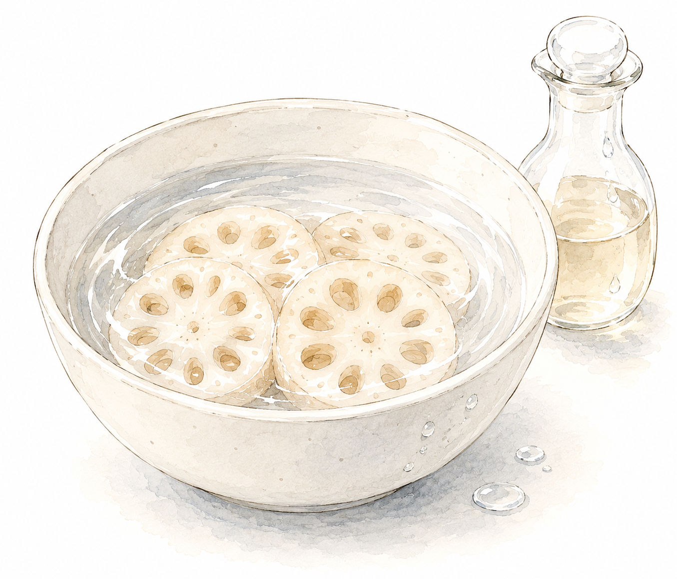 酢水に浸した蓮根のスライスのイラスト